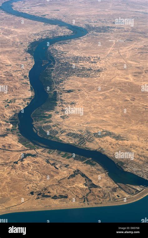 Aerial View of the Euphrates River, Lake Qadisiyah, and the Haditha ...