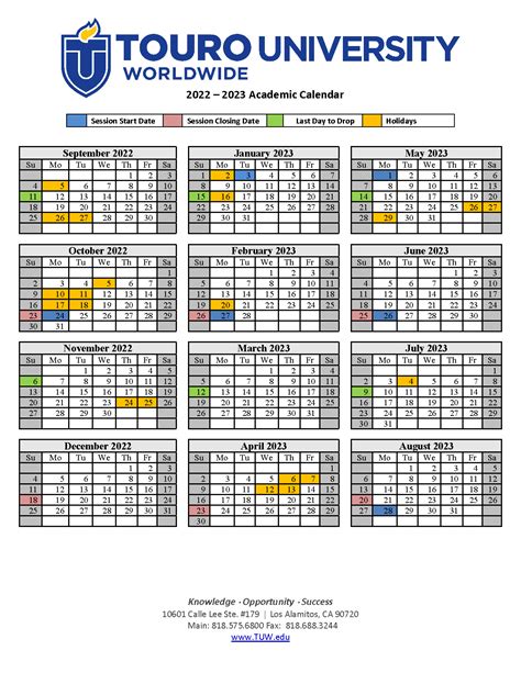 Touro Academic Calendar 2022-2023 | 2023 Calendar