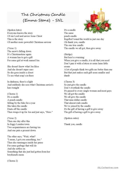 Сandle (SNL) Christmas song workshee…: English ESL worksheets pdf & doc