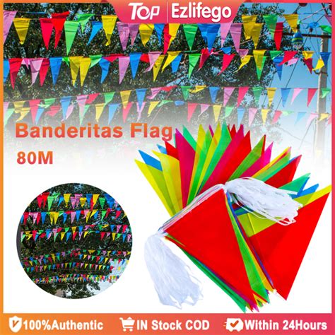 【COD】 80 Meter Banderitas Fiesta Flag Birthday Party Grand Opening Party Decorations Triangle ...