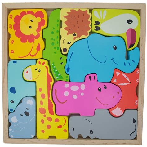 Animals Learning Wooden Blocks Puzzle