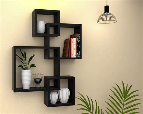 Vudy Floating Shelves for Wall Set of 4 Intersecting Wall Mounted Wall Shelf Solid Wood Floating ...