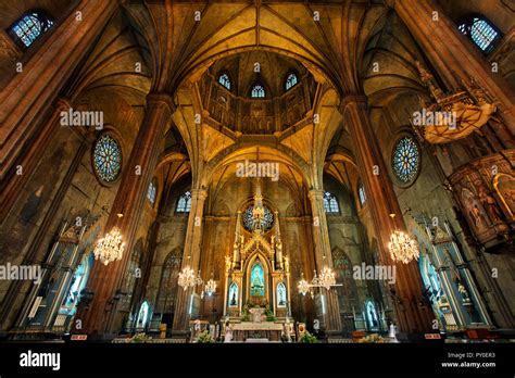 Low angle view of interior of San Sebastian Church, Manila, Philippines Stock Photo - Alamy