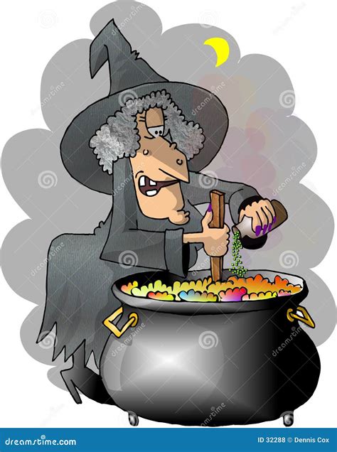 Witches Stirring Poison Brew Potion In Cauldron Cartoon Vector | CartoonDealer.com #159275433