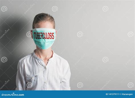 Boy in a Medical Mask with Red Inscription TUBERCULOSIS on His Face on Bright Background Stock ...