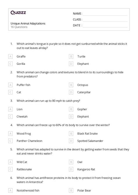 50+ animal adaptations worksheets on Quizizz | Free & Printable