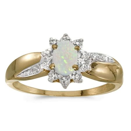 Direct-Jewelry - 10k Yellow Gold Oval Opal And Diamond Ring - Walmart.com