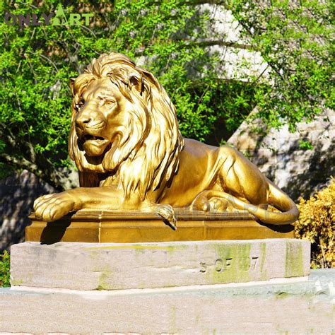 Lying Down Bronze Gold Lion Statue | onlyart sculpture co.,ltd