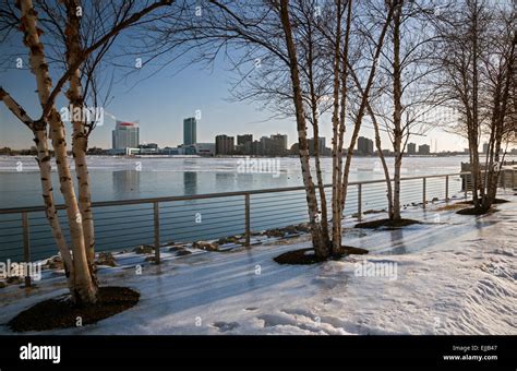 Detroit, Michigan - The Detroit River in winter, photographed from the ...