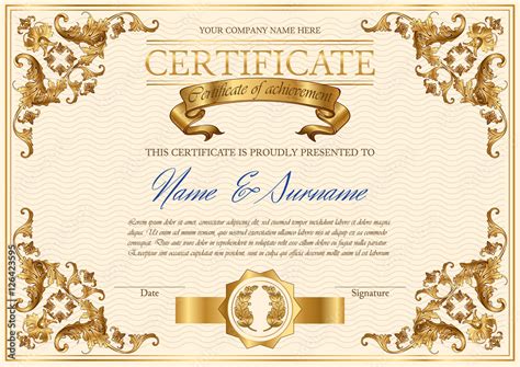 Fototapeta Vector detailed vintage style certificate of achievement. Elegant royal design for ...