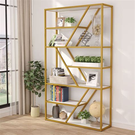 Add a contemporary glamorous aesthetic to your home with this beautiful etagere bookcase ...