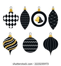 Set Black White Christmas Baubles Isolated Stock Vector (Royalty Free ...