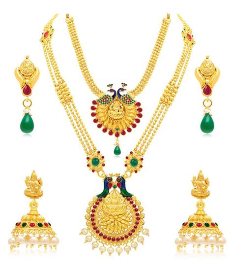 Sukkhi Alloy Golden Traditional 18kt Gold Plated Necklace set Combo ...