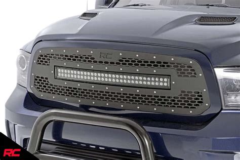 Rough Country Custom Mesh LED Grille (fits) 2013-2018 RAM Truck 1500 30" Dual Row LED Light Bar ...