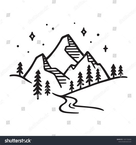 Mountain Landscape River Night Black White Stock Vector (Royalty Free) 1331152046 | Shutterstock