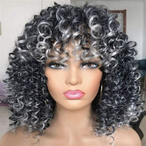 Curly Afro Wig with Bangs Short Kinky Curly Wigs for Black Women Black Hair New | eBay