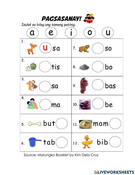 Isulat ang Tamang Patinig worksheet | 1st grade worksheets ...