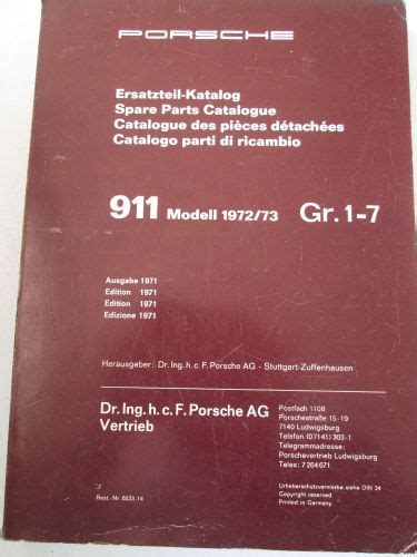 Sell Porsche 911 Spare Parts Catalogue 1972/73 Gr.1-7 in Jacksonville ...