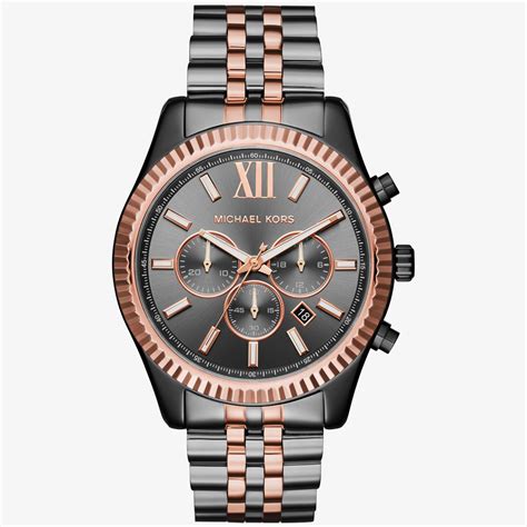 Michael Kors Mens Lexington Gray Dial Two-Tone Chronograph Stainless ...