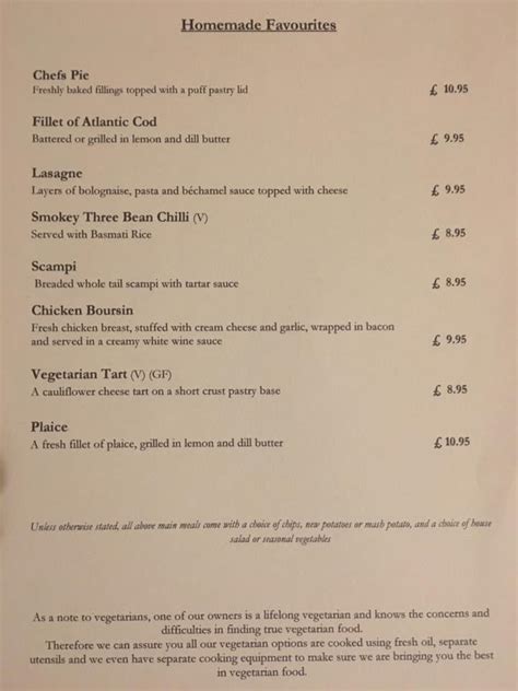 Menu at The Full Pitcher restaurant, Ledbury