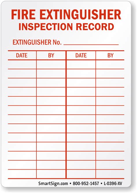 Laminated Vinyl Fire Extinguisher Inspection Record Label, SKU: L-0396-XV - MySafetySign.com