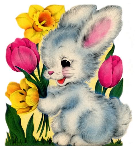 vintage easter bunny holding flowers clipart 20 free Cliparts | Download images on Clipground 2024