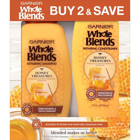 Garnier Whole Blends Honey Treasures Shampoo and Conditioner Set, For ...