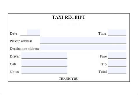 Printable Taxi Receipt