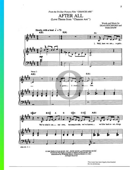 After All Piano Sheet Music from Chances Are by Cher, Peter Cetera - OKTAV