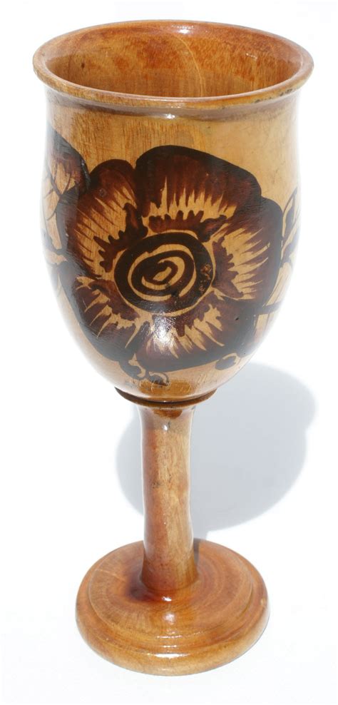 Wooden Goblet with Flower Image Handcrafted in Haiti - $13.95 USD - GlobeBids