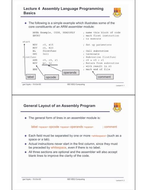 Lecture 4 Assembly Language Programming Basics General Layout ...