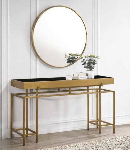 MX8008 Gold Console Table With Round Mirror | Mixhome Design