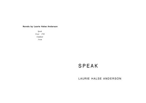 Speak PDF Novel - Novels by Laurie Halse Anderson Speak Fever 1793 ...