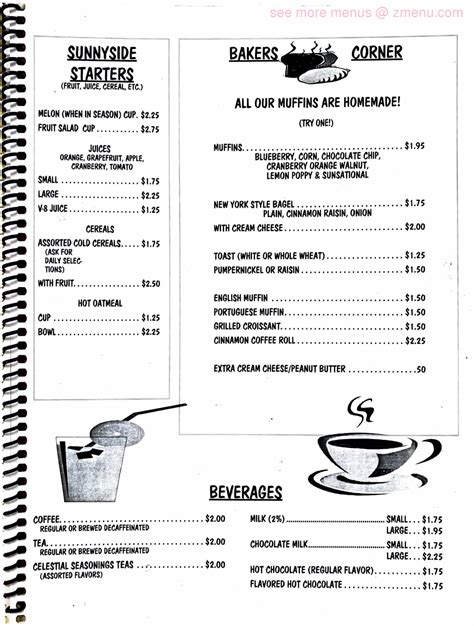 Online Menu of The Sunnyside Cafe Restaurant, Marlborough, Massachusetts, 01752 - Zmenu