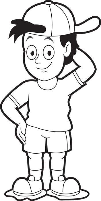 Children Black and White Outline Clipart - boy-wearing-backwards-hat-cartoon-style-outline ...