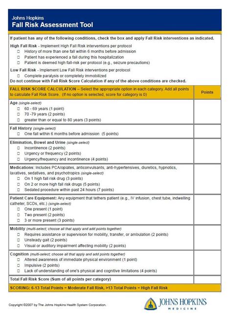 Johns Hopkins Fall Risk Assessment Tool | IJHN Learning System | Fall risk assessment, Fall risk ...