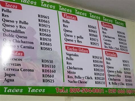 Menu at La Lupita restaurant, Santo Domingo Este