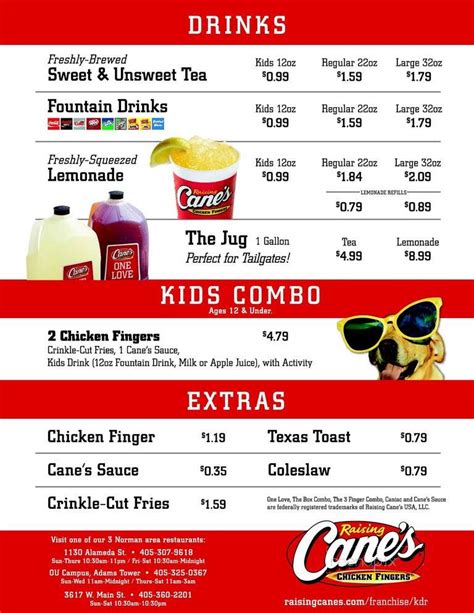 Menu of Raising Cane's Chicken Fingers in Norman, OK 73071