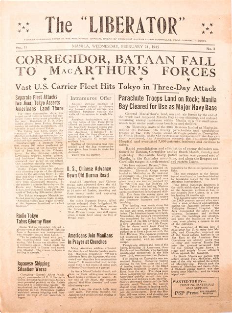 The Liberator Newspaper - Vol.1, No. 3, "Corregidor, Bataan, fall to MacArthur's Forces"