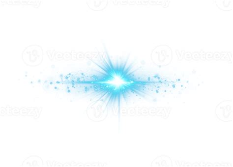 Blue glowing lights effects isolated on transparent background. Solar flare with beams and ...