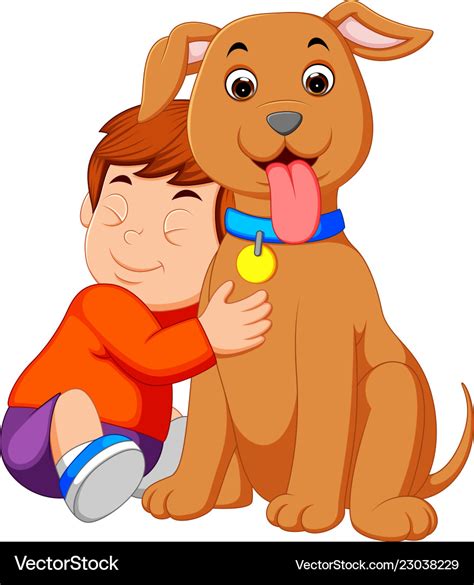 A little boy hugging his dog Royalty Free Vector Image