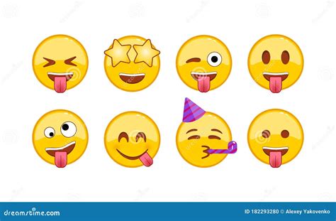 Funny, Joyful, Kind Emoji Icon Set. Smiley, Emoticons. Facial ...