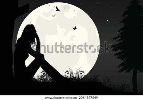 Cute Girl Moon Silhouette Stock Vector (Royalty Free) 2064847649 | Shutterstock