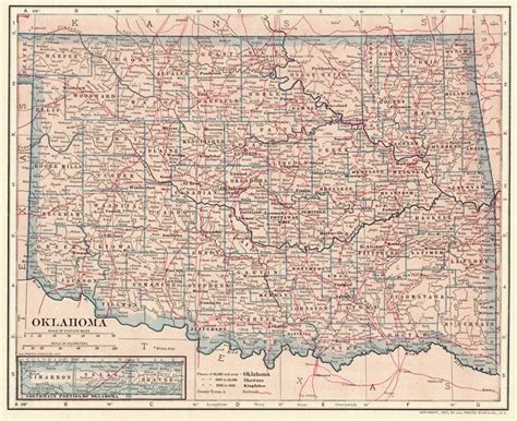 1907 Antique OKLAHOMA Map Vintage State Map of Oklahoma Gallery Wall ...