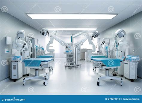 Team of Robots Working in a Hospital Setting. Generative AI Stock Photo ...