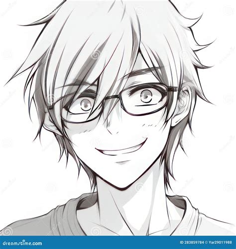 Anime Guy with Glasses, Black and White Colors. AI Generative Stock ...