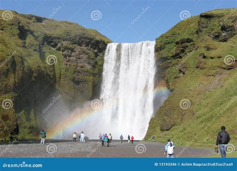 Iceland Waterfall and Rainbow Stock Photo - Image of daylight ...