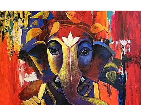 Vighnaharta Ganesha | Modern Art | Painting by Shaily Verma | Exotic India Art