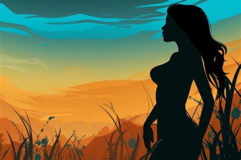 Premium AI Image | silhouette of a woman standing in a field at sunset