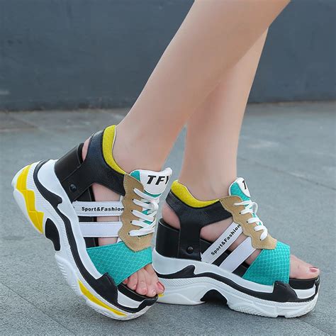 Lucyever 2019 Summer New Women Sneaker Sandals Women Peep toe Wedges ...